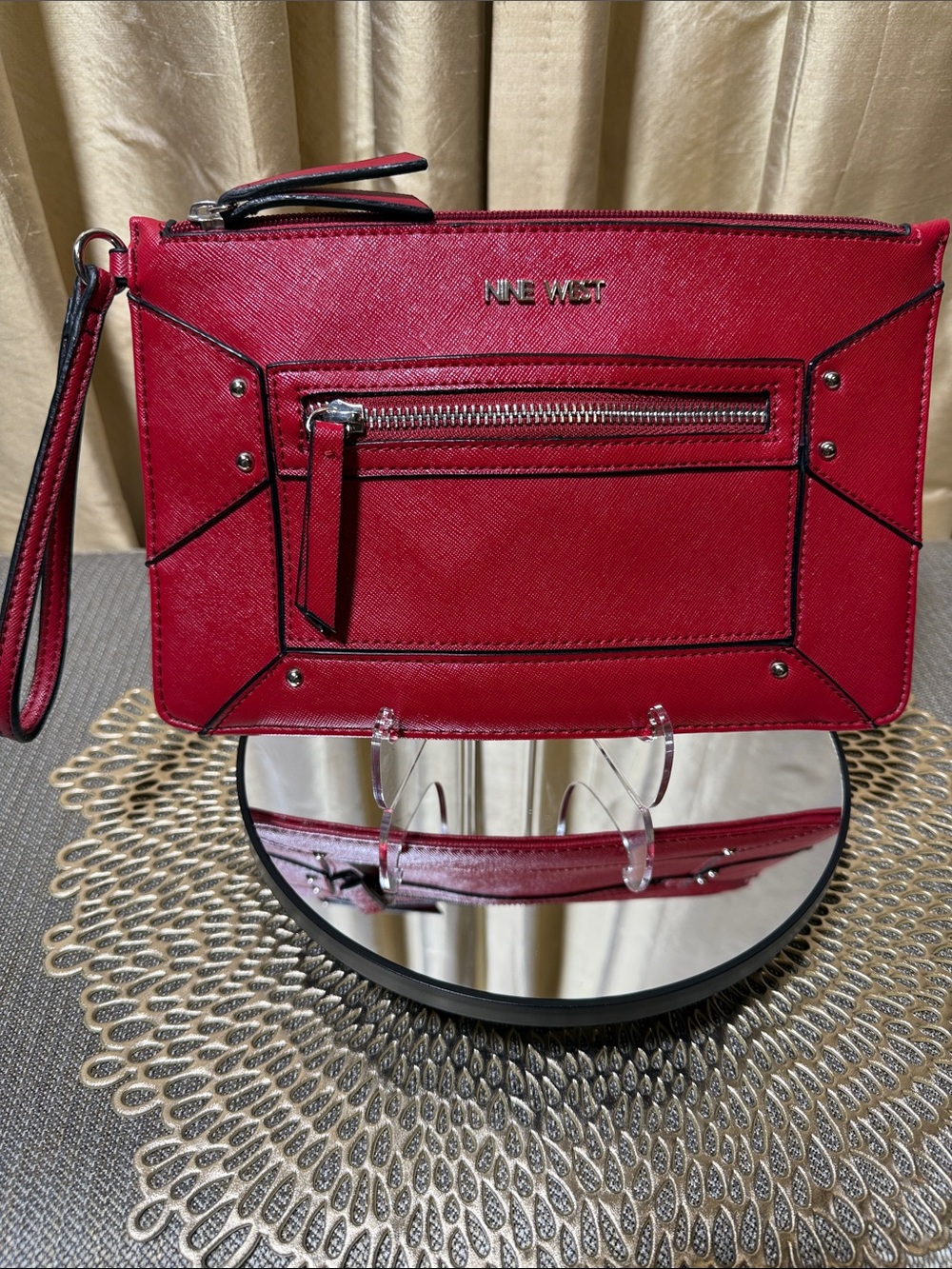 Nine West Red Wristlet Clutch with Front Zip Pocket
